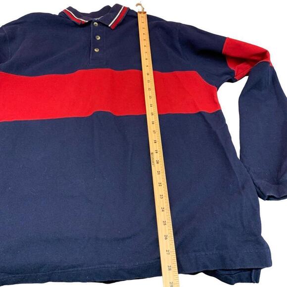 Fruit of the Loom Mens Long Sleeve Navy Red Stripe Polo Rugby Shirt Size XL READ - Picture 6 of 7